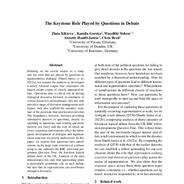 The Keystone Role Played by Questions in Debate ACL Anthology