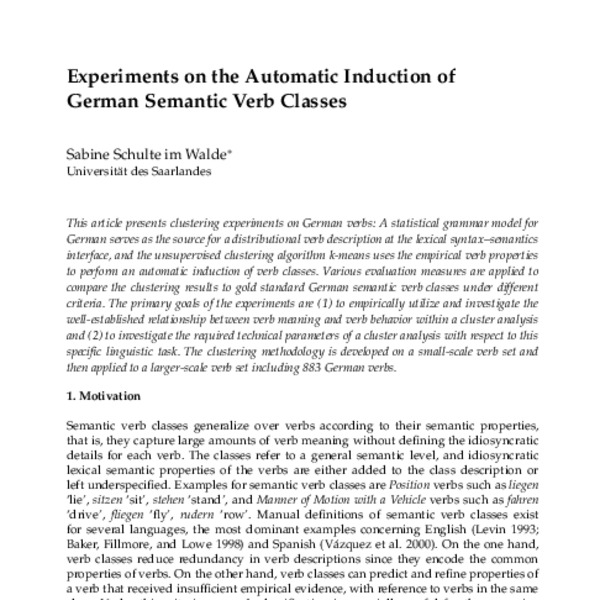 Experiments on the Automatic Induction of German Semantic Verb Classes