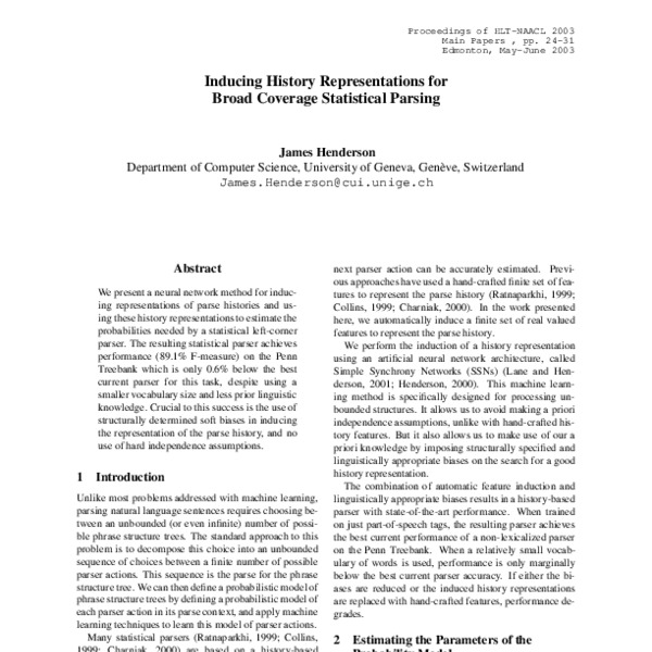 Inducing History Representations for Broad Coverage Statistical Parsing