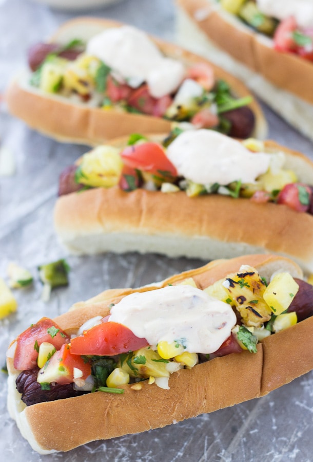 Hot Dogs with Grilled Corn Relish and Chipotle Mayo A Classic Twist