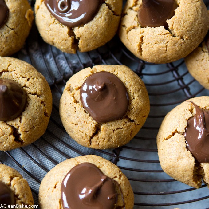 Flourless Peanut Butter Blossoms (gluten free, dairy free, lower carb)