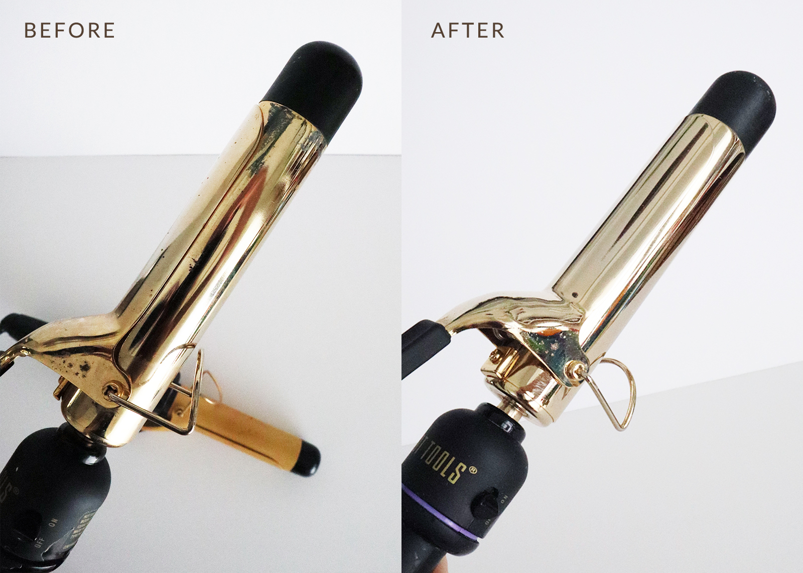 Learn how to clean a curling iron that feels sticky or looks worse for