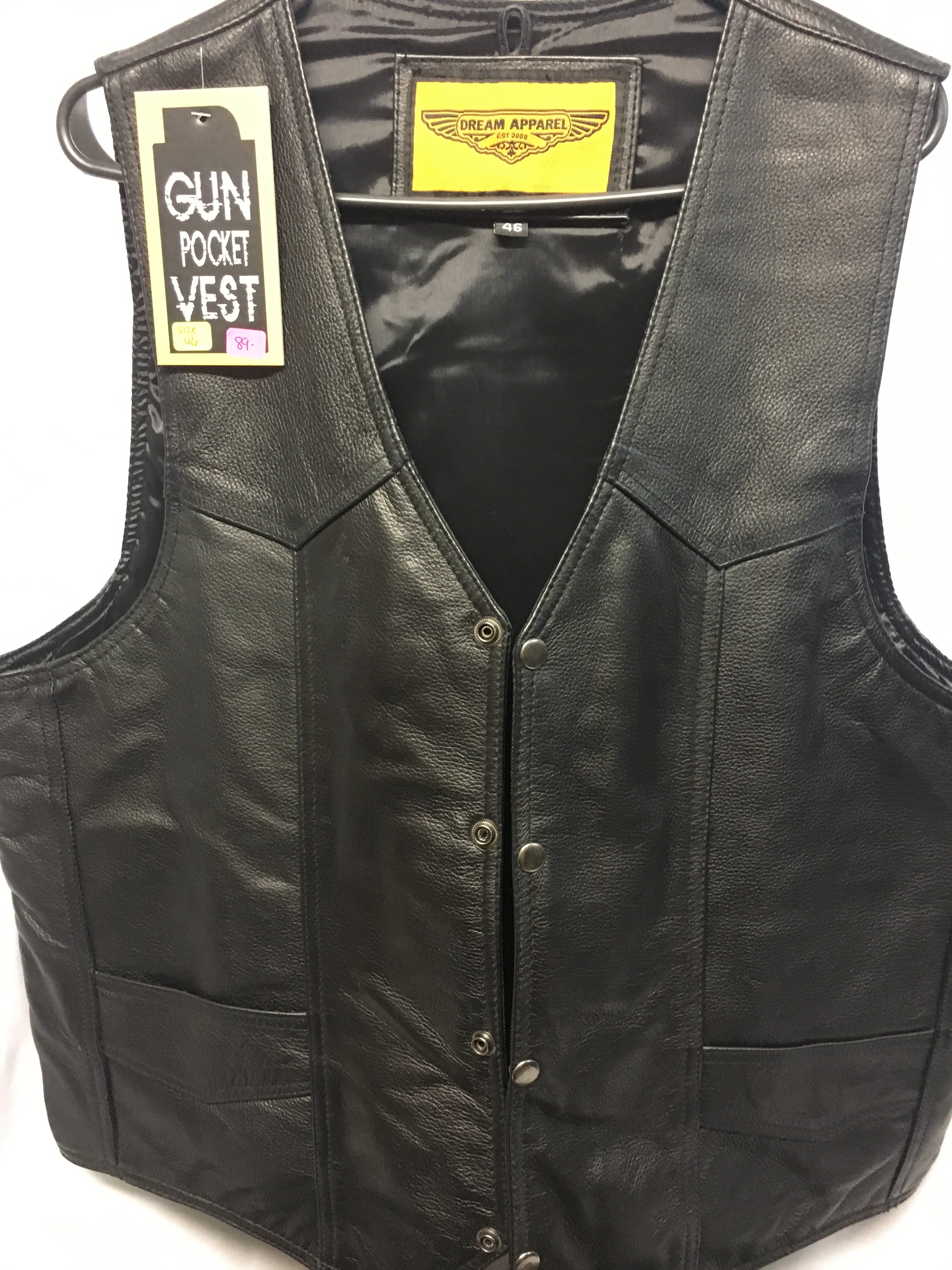 Premium heavy duty leather vest, gun pockets Amish Country Leather