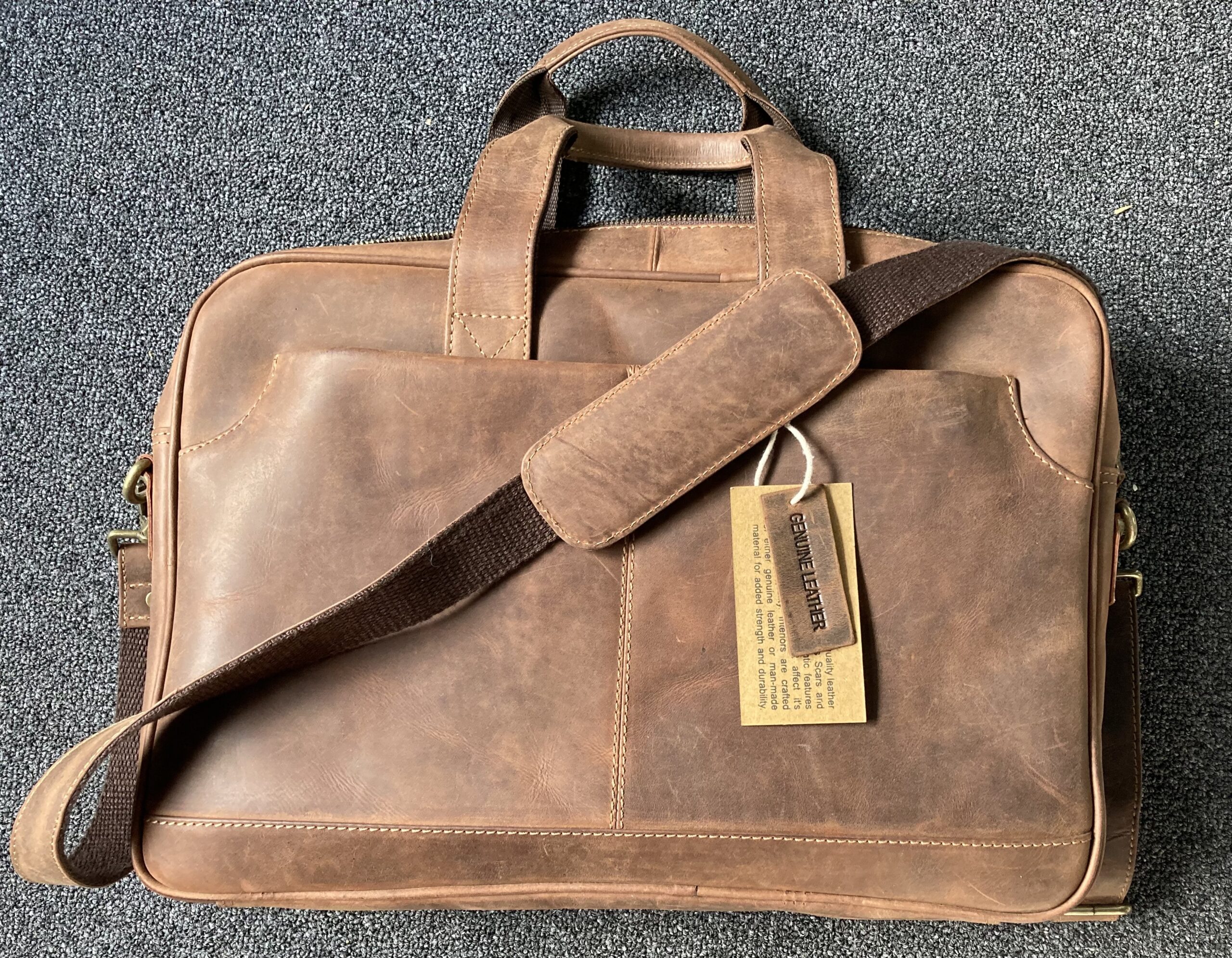 Laptop Bag Vintage brown leather, very nice! Amish Country Leather