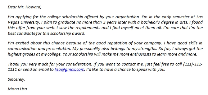 Scholarship Application Letter and Its Sample Template