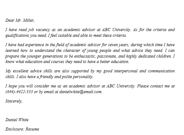 Academic Advisor Cover Letter And Tips To Be A Great Advisor Template