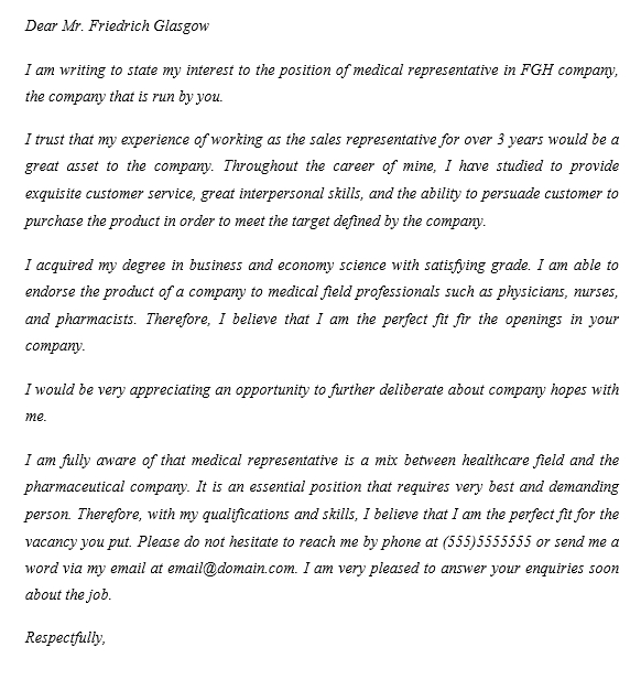 Applying for a Job with Medical Representative Cover ... (582 x 626 Pixel)