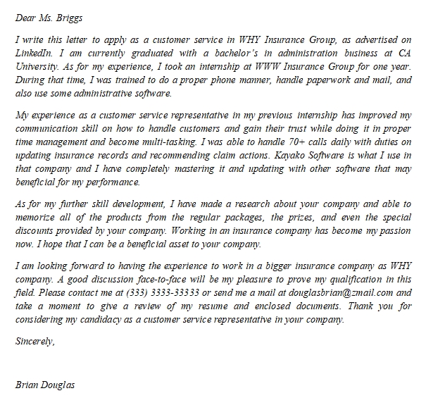 Insurance Customer Service Representative Cover Letter ... (605 x 565 Pixel)