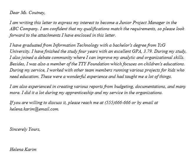 Junior Project Manager Cover Letter Sample And Tips Template Business