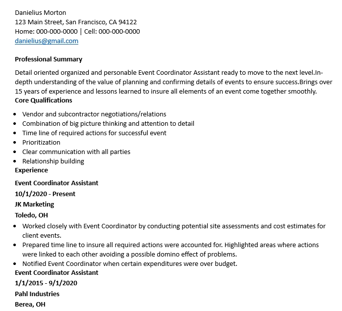 5+ Event Planner Resume Sample Template Business PSD, Excel, Word, PDF