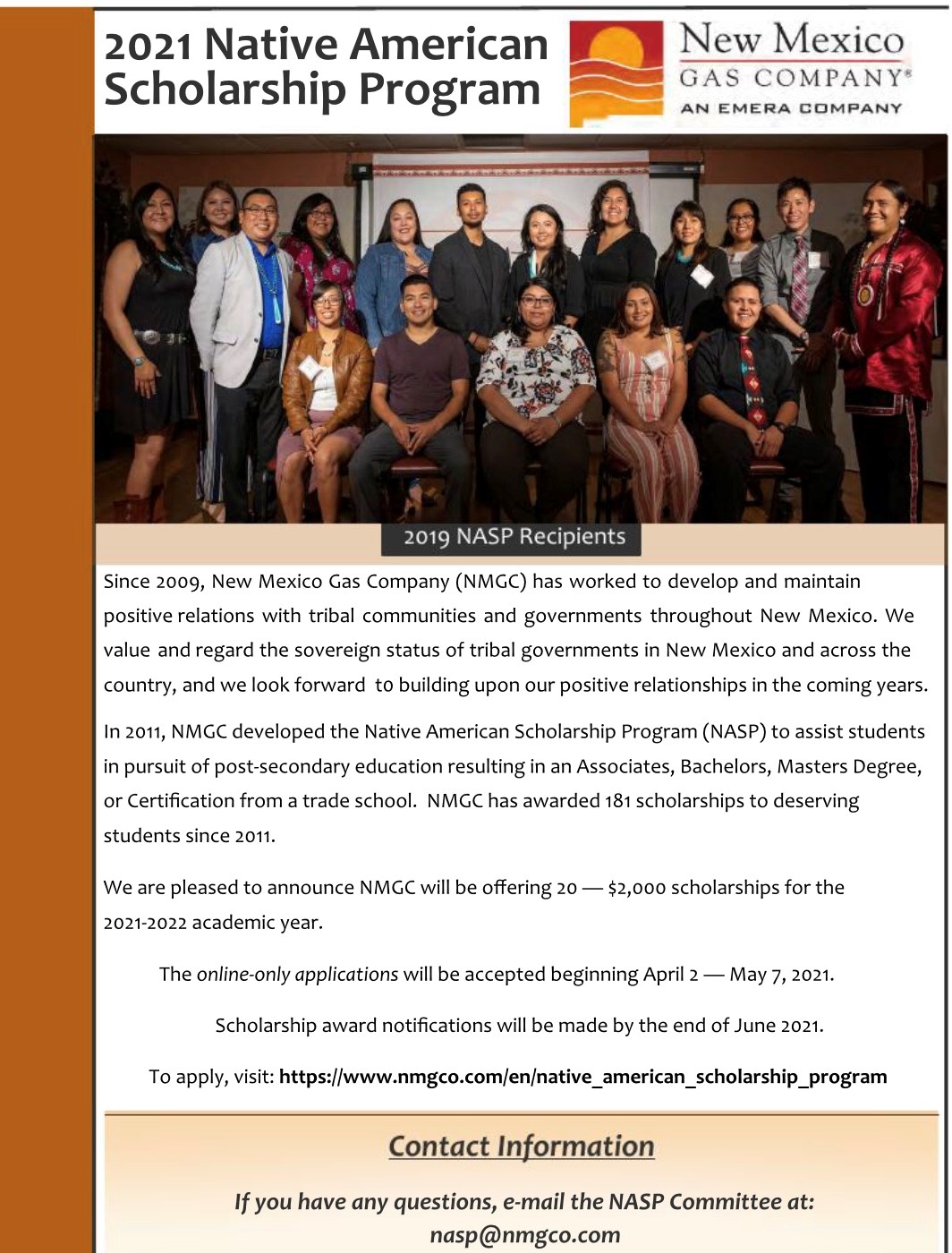 New Mexico Gas Company 2021 Native American Scholarship Program