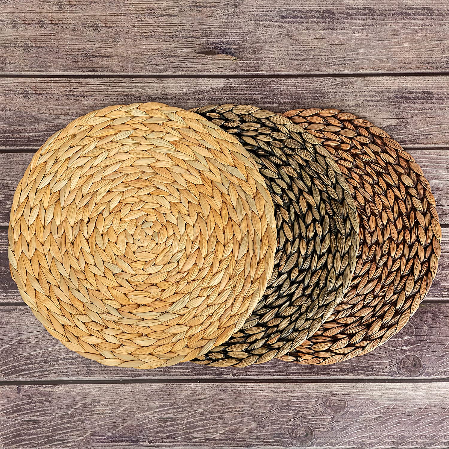 CENBOSS Round Woven Placemats (Natural, 14.5″ Set of 4)