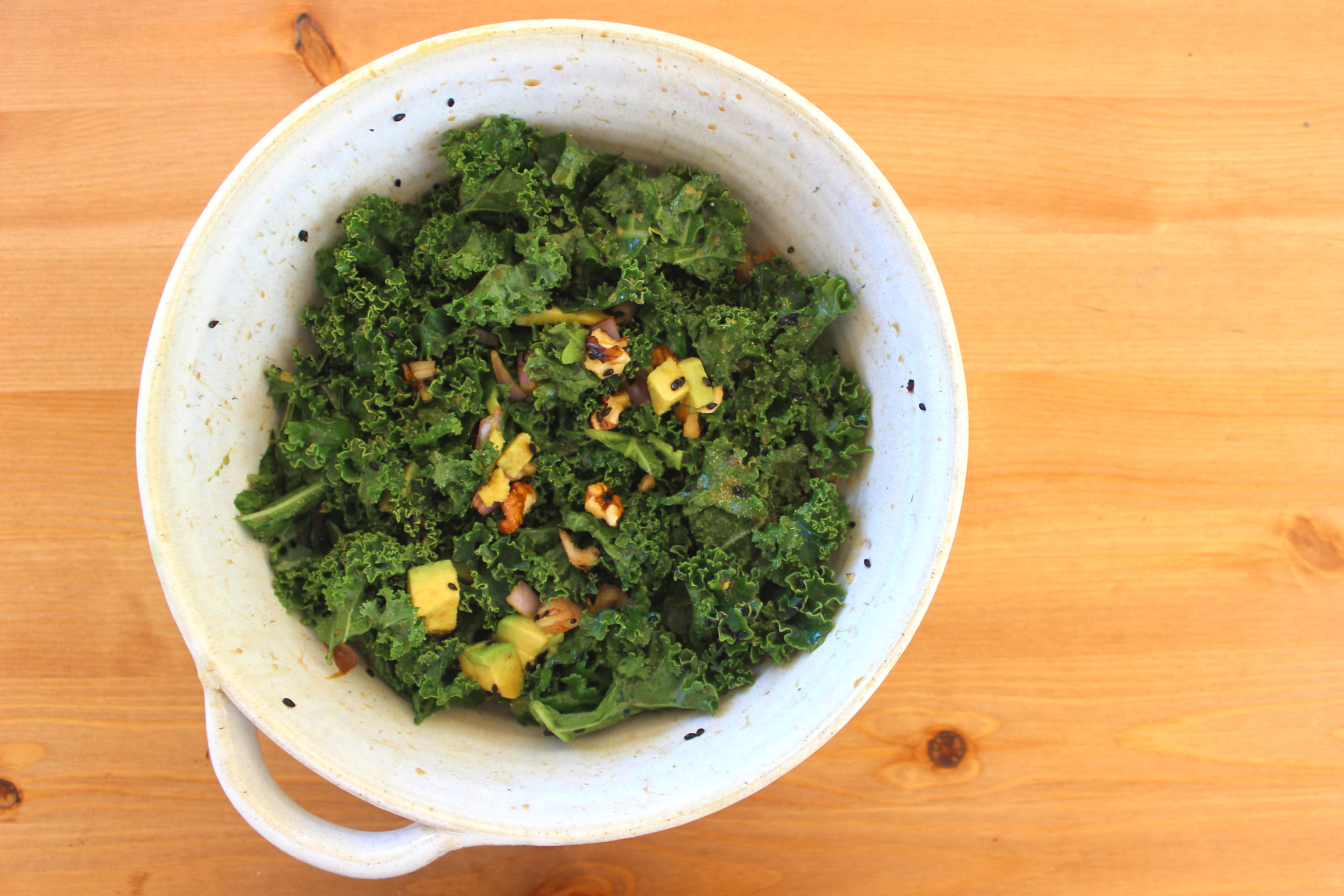Kale with Soy Sauce Vinaigrette a counter space