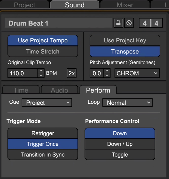 Performance Panel Clip Sound Tab Parameters Acoustica