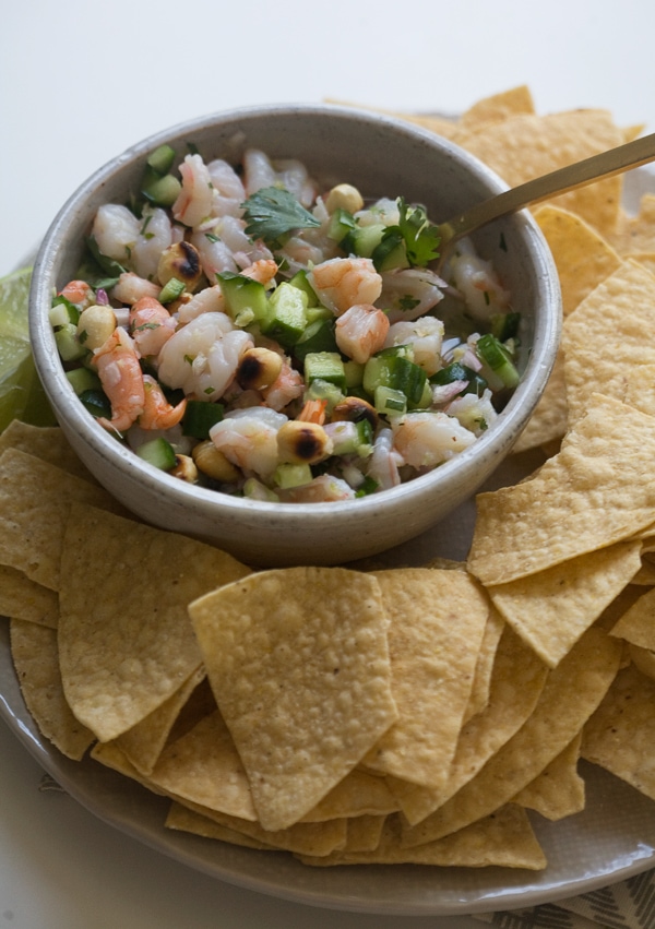 Spicy Shrimp Ceviche with Cucumbers and Burnt Peanuts A Cozy Kitchen