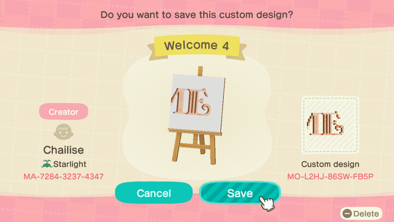 Sign Animal Crossing Pattern Gallery & Custom Designs