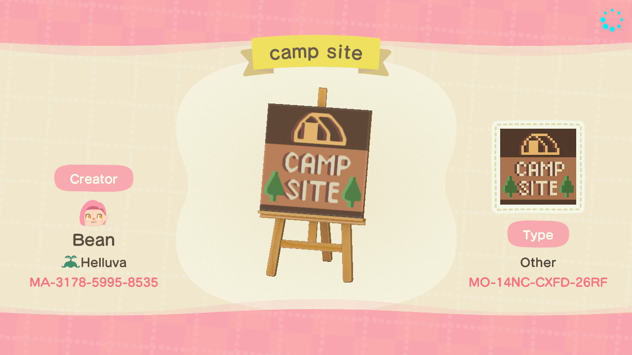 Campsite Sign Animal Crossing Pattern Gallery & Custom Designs