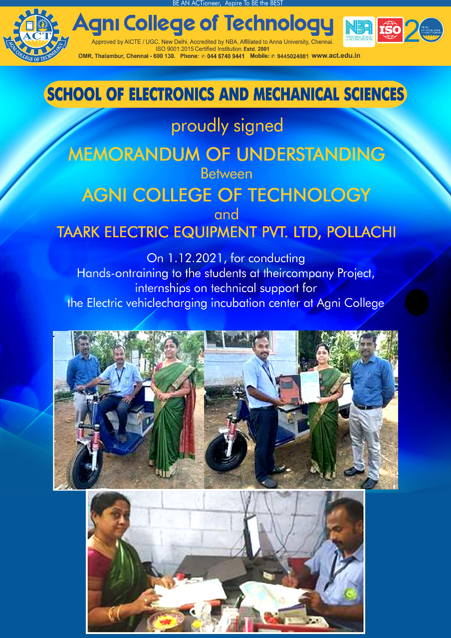 MOU Signed Between ACT and TAARK ELECTRIC EQUIPMENT Agni College