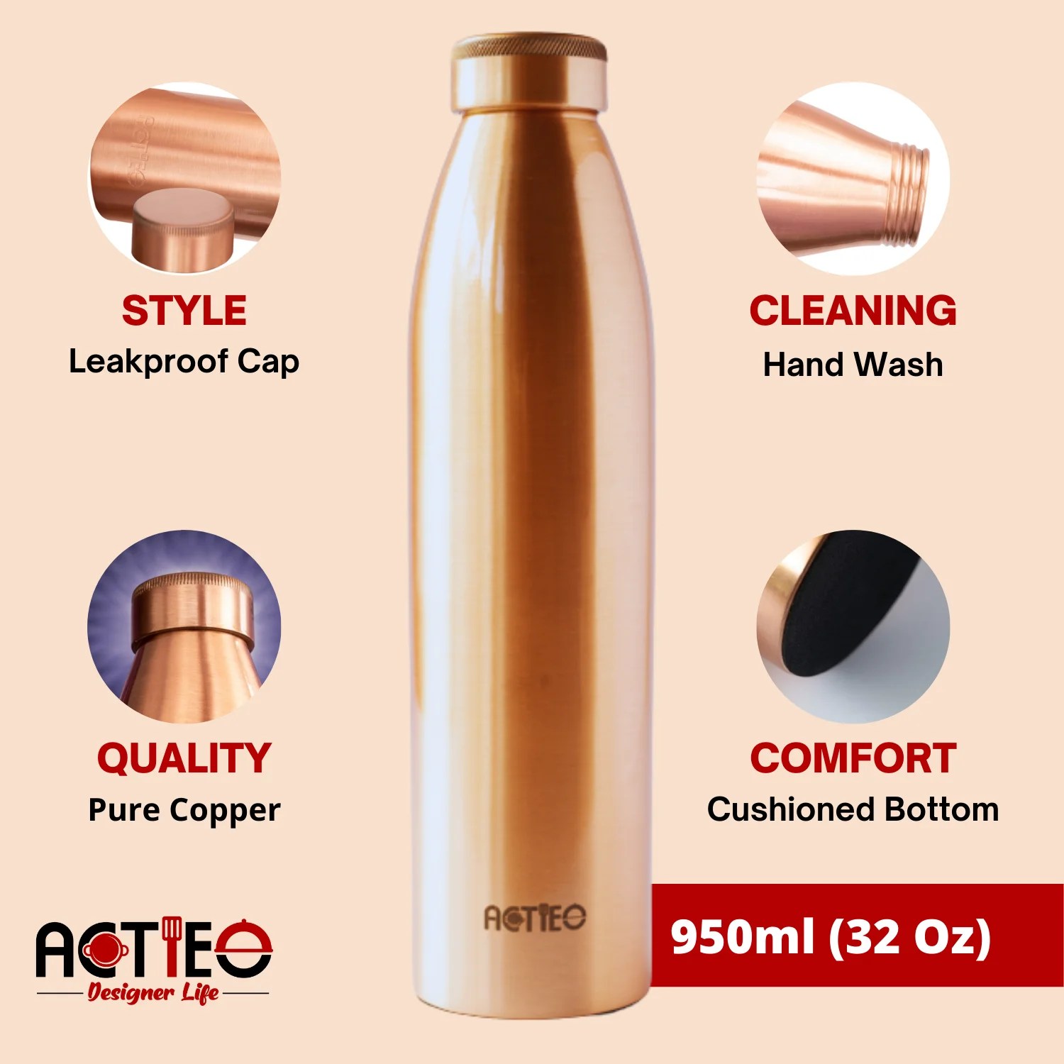 Copper Water Bottle For Drinking Ayurvedic Water