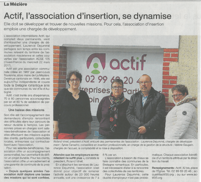 Article de presse Ouest France du 29 mars 2017 Actif 35