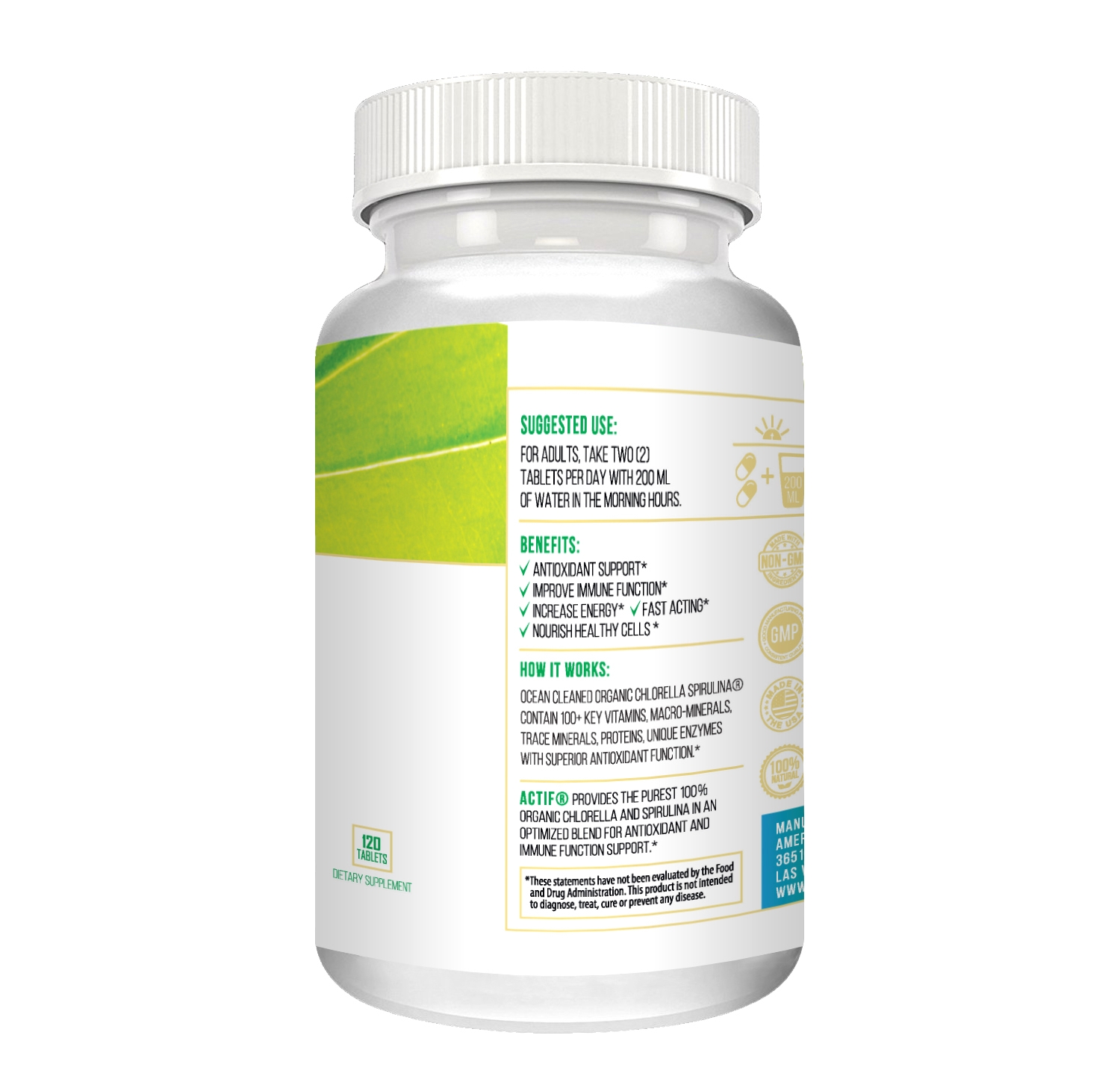 Actif Ocean Cleaned Organic Chlorella and Spirulina NonGMO, Cold