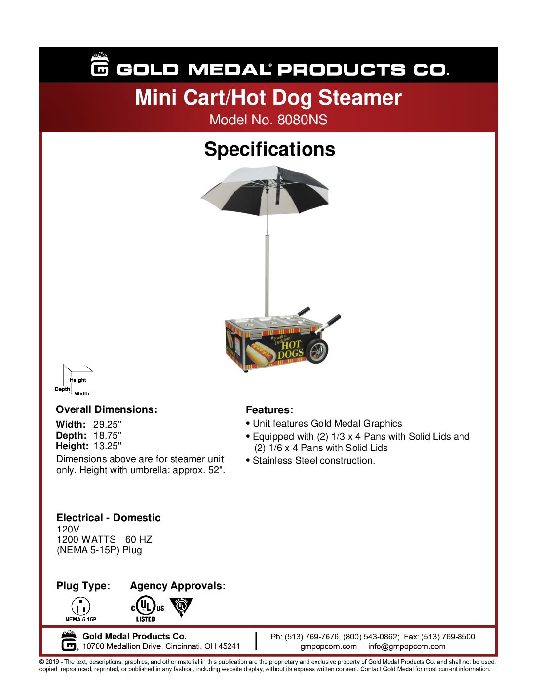 Table Top Hot Dog Steamer Cart 8080NS Action Enterprises Wholesale