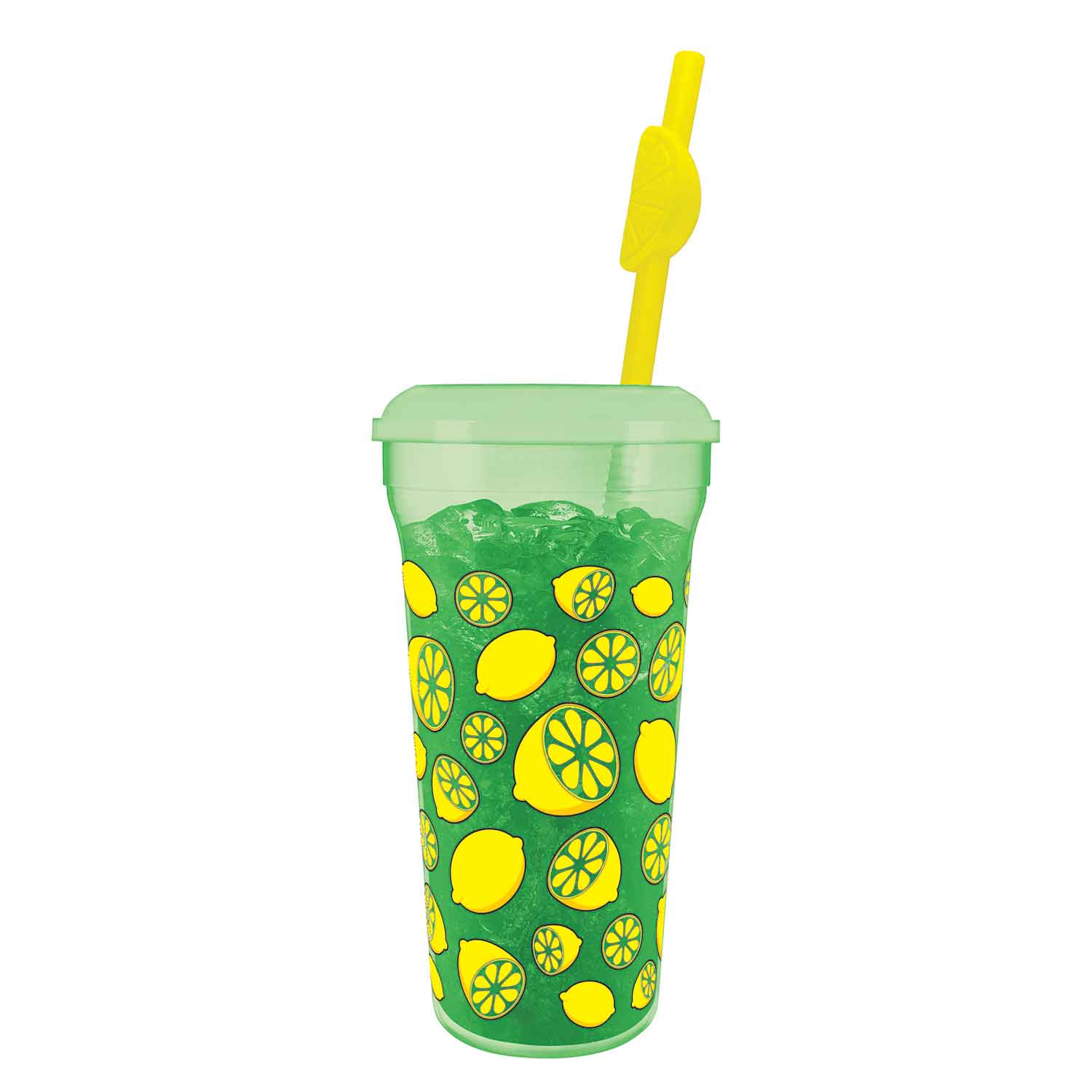 32 oz Lemon Quench Souvenir Cup Green w lid/3Dstraw (300/cs) Action