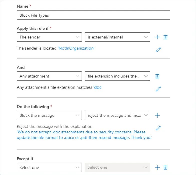 Block Dangerous File Attachments in Exchange Online Active Directory Pro