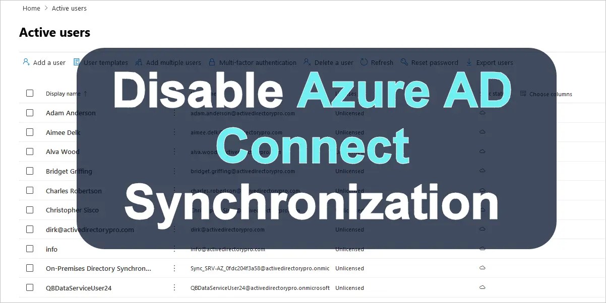 Disable Azure AD Connect Synchronization Active Directory Pro