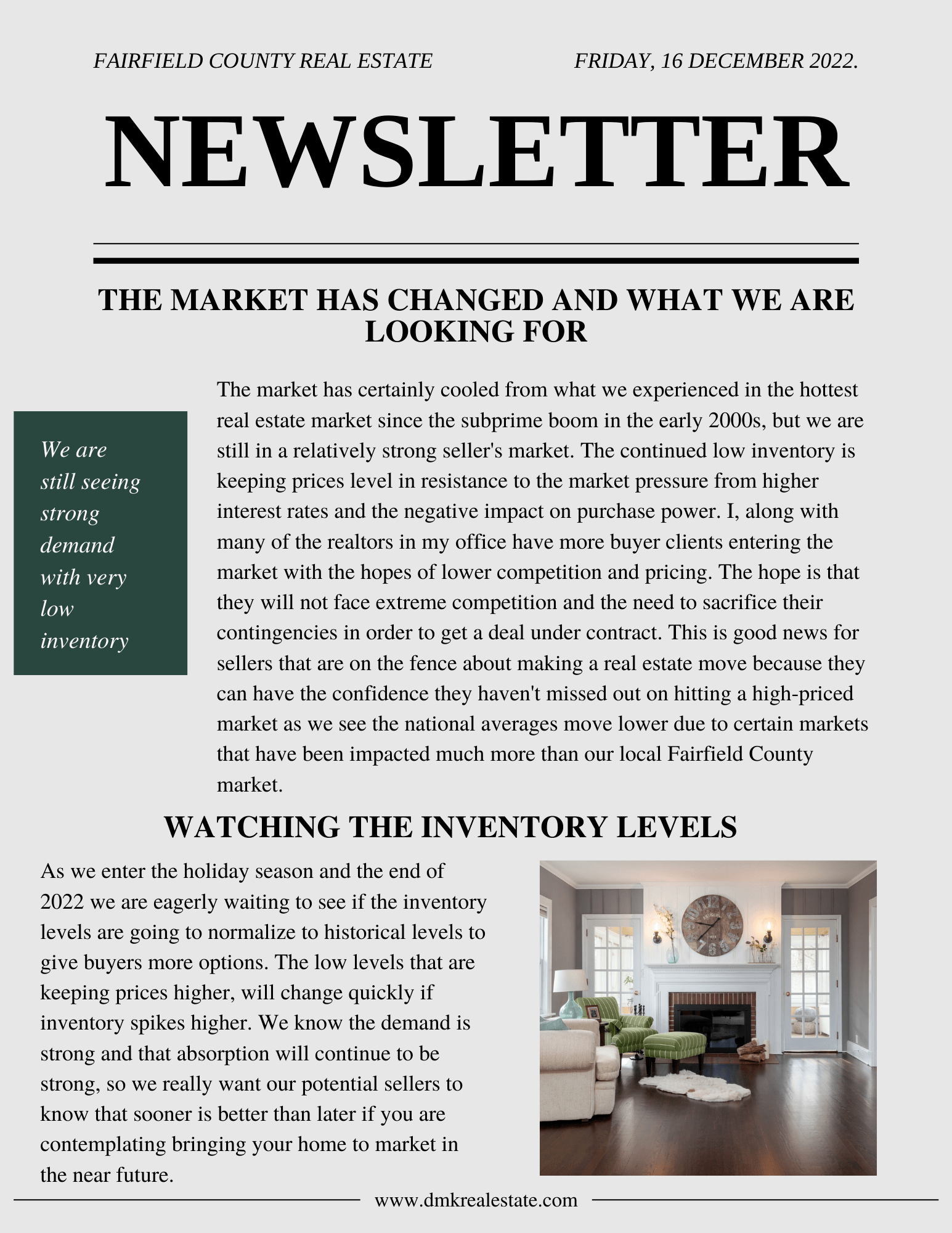 Fairfield County Real Estate Newsletter Dec. 2022.