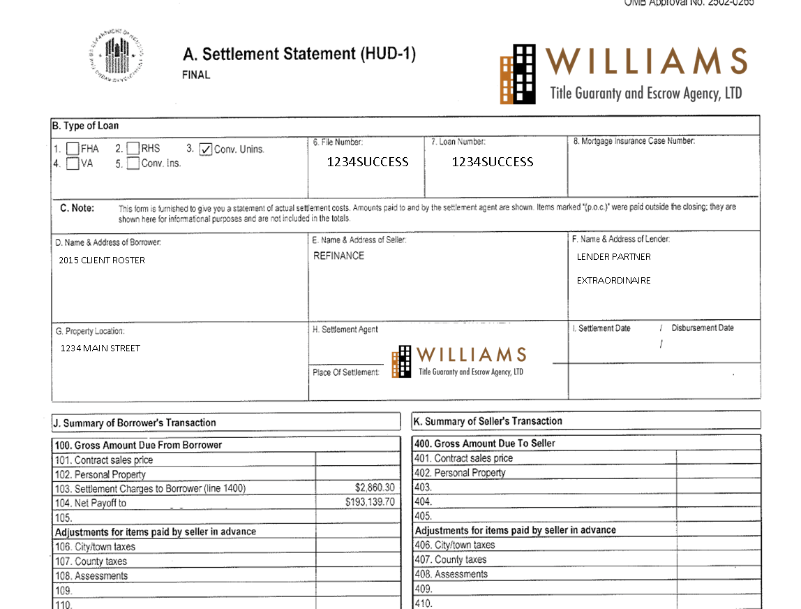 HUDS for Tax Season Williams Title Company Denver CO