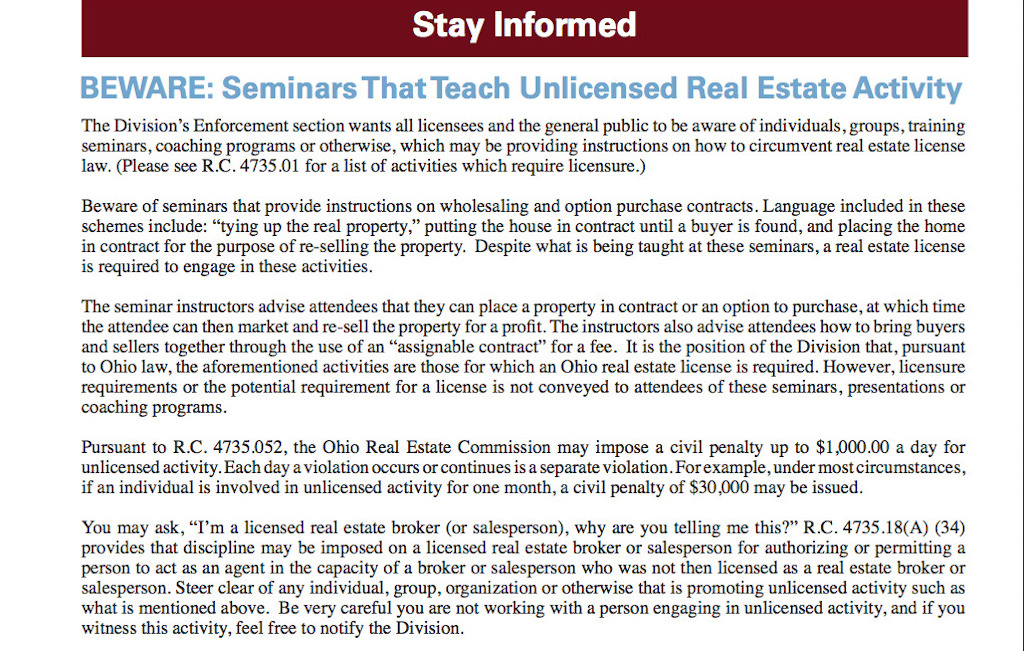 Ohio Department of Real Estate Takes Aim At Wholesaling Investors!