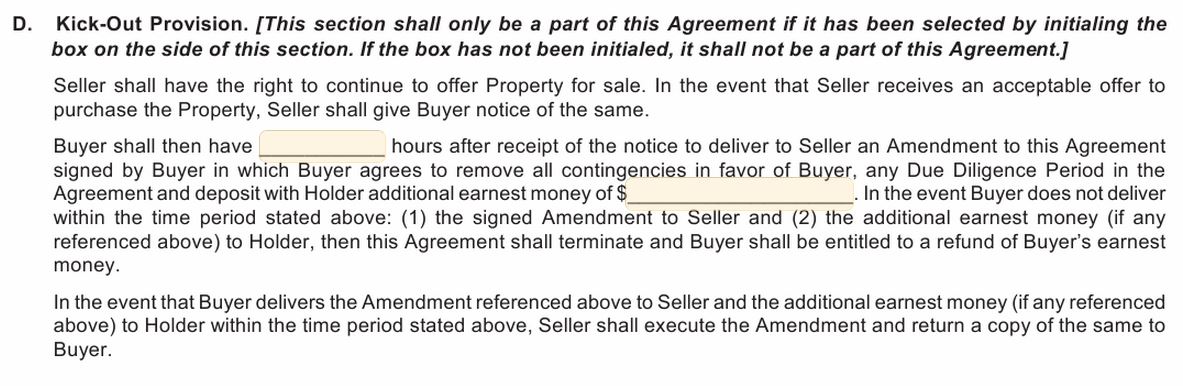 What is a kickout in a Real Estate Contract?