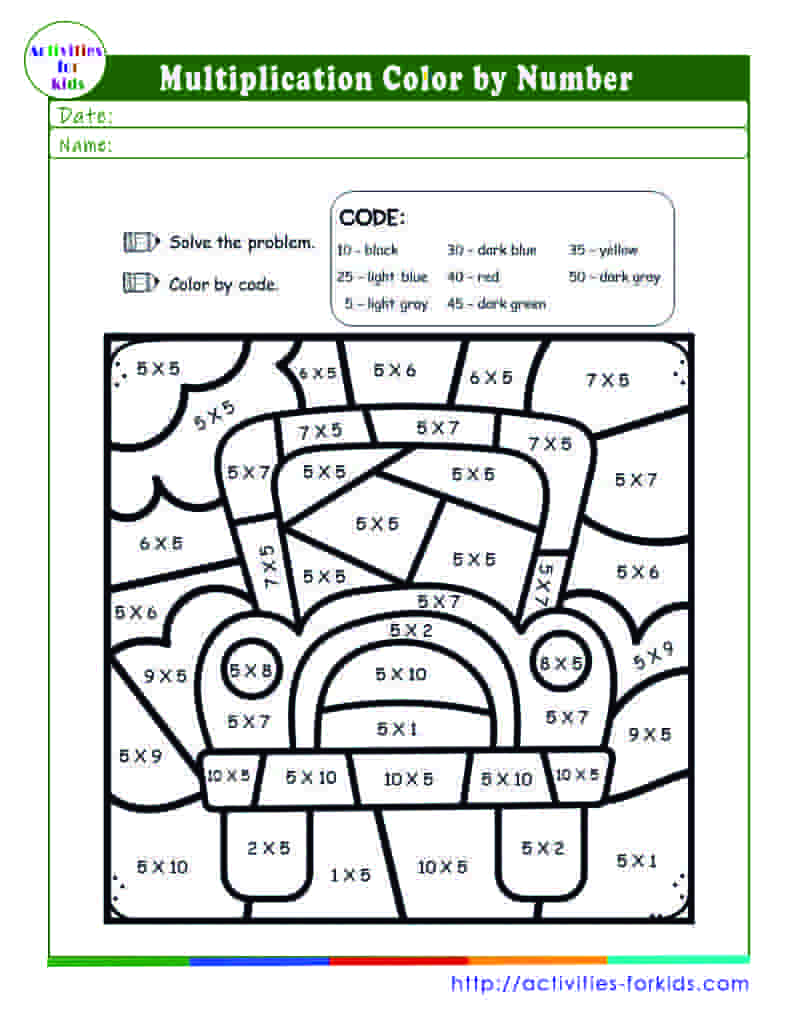 Free printable color by number multiplication worksheets