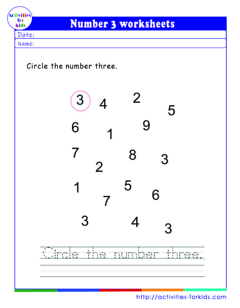 Number 3 worksheets free printable
