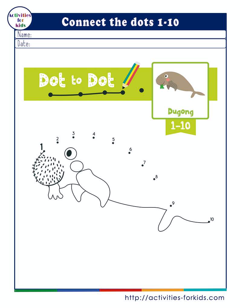 Dot to dot numbers 1-10 worksheets free printable