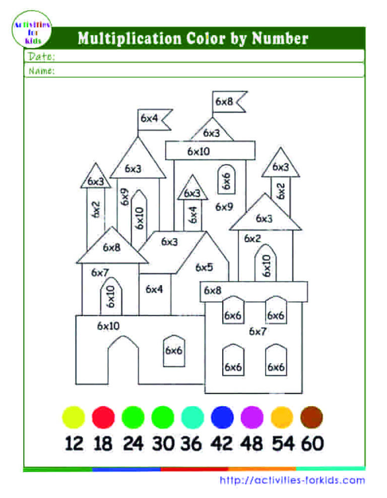 Free printable color by number multiplication worksheets