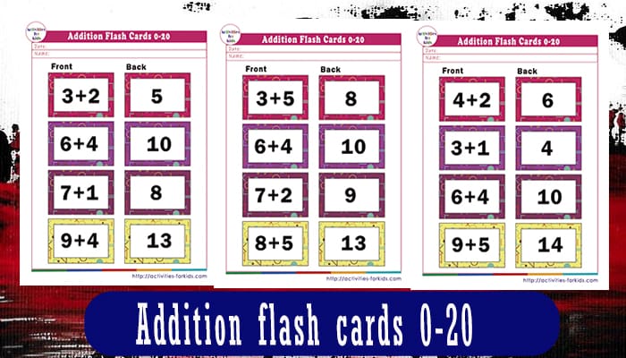 Free Addition Flash Cards 0-20 Printables