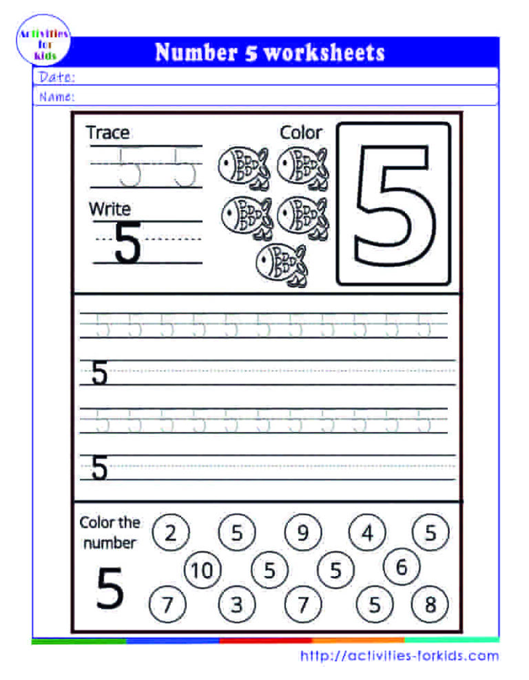 Number 5 worksheets free printable