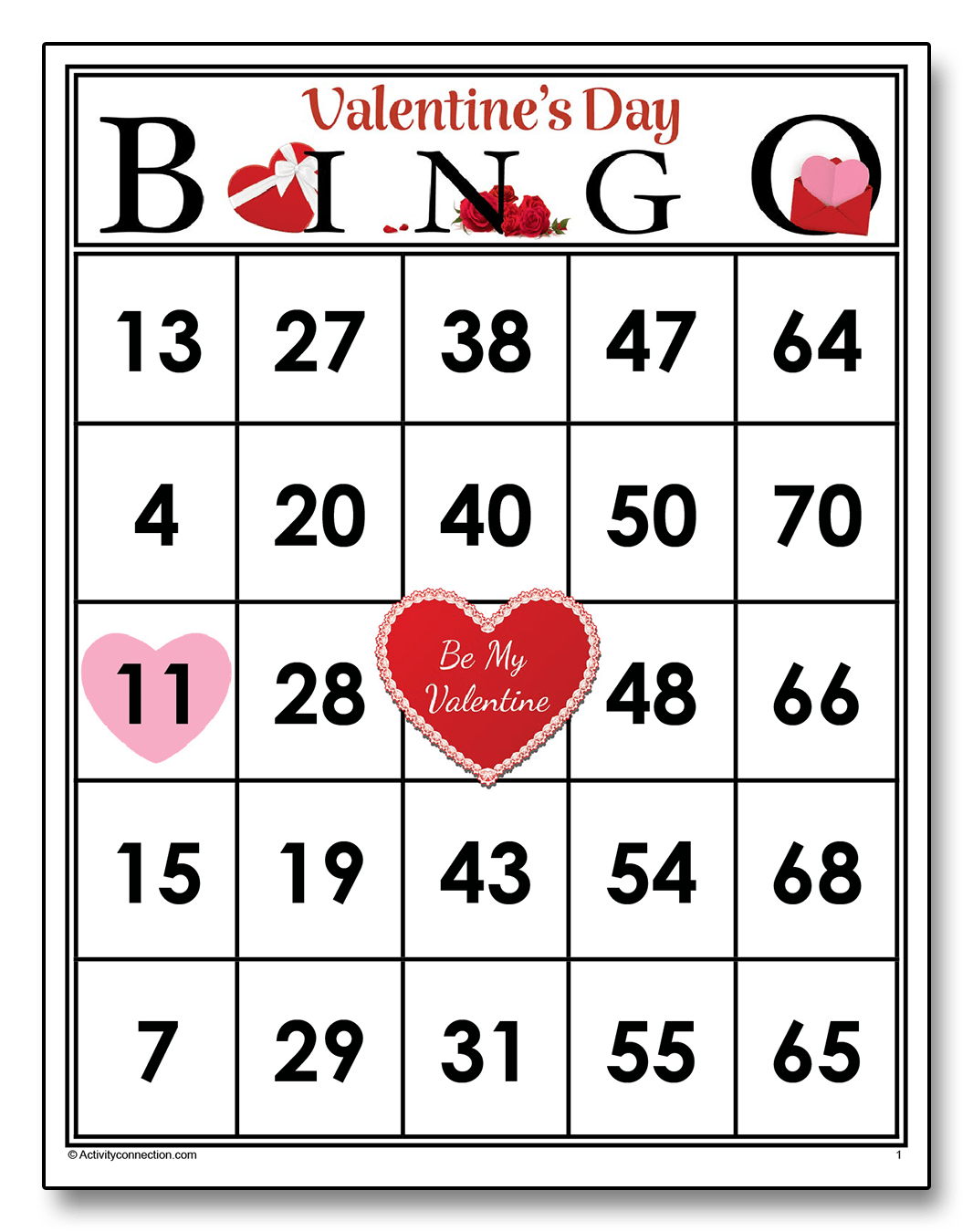 Valentine's Day Printed Bingo Cards