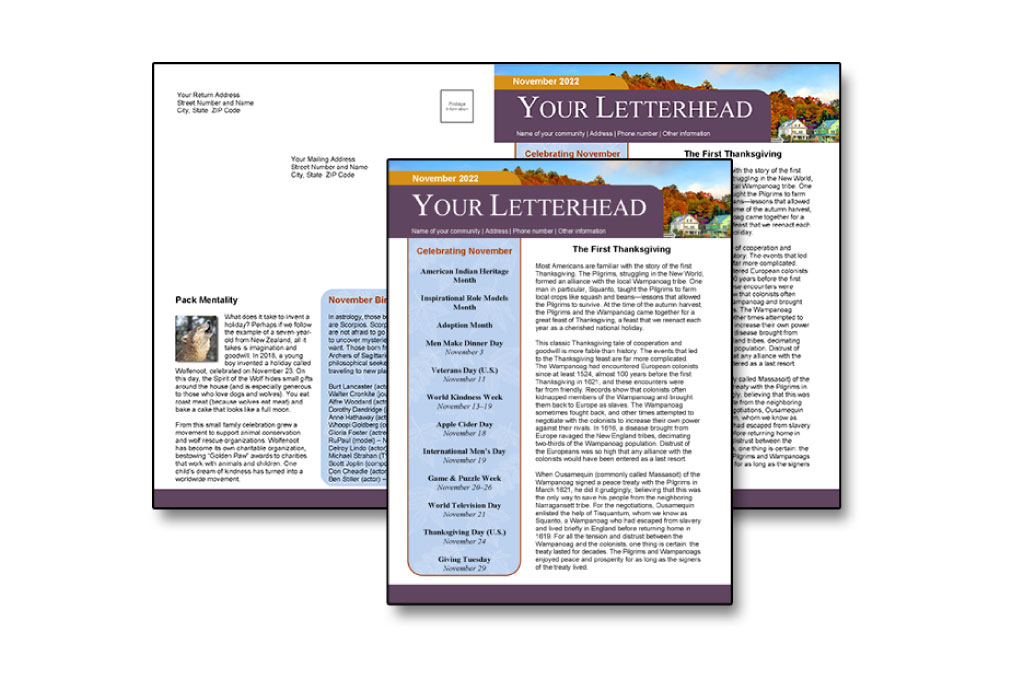 Calendars and Newsletters for Senior Living Activity Connection