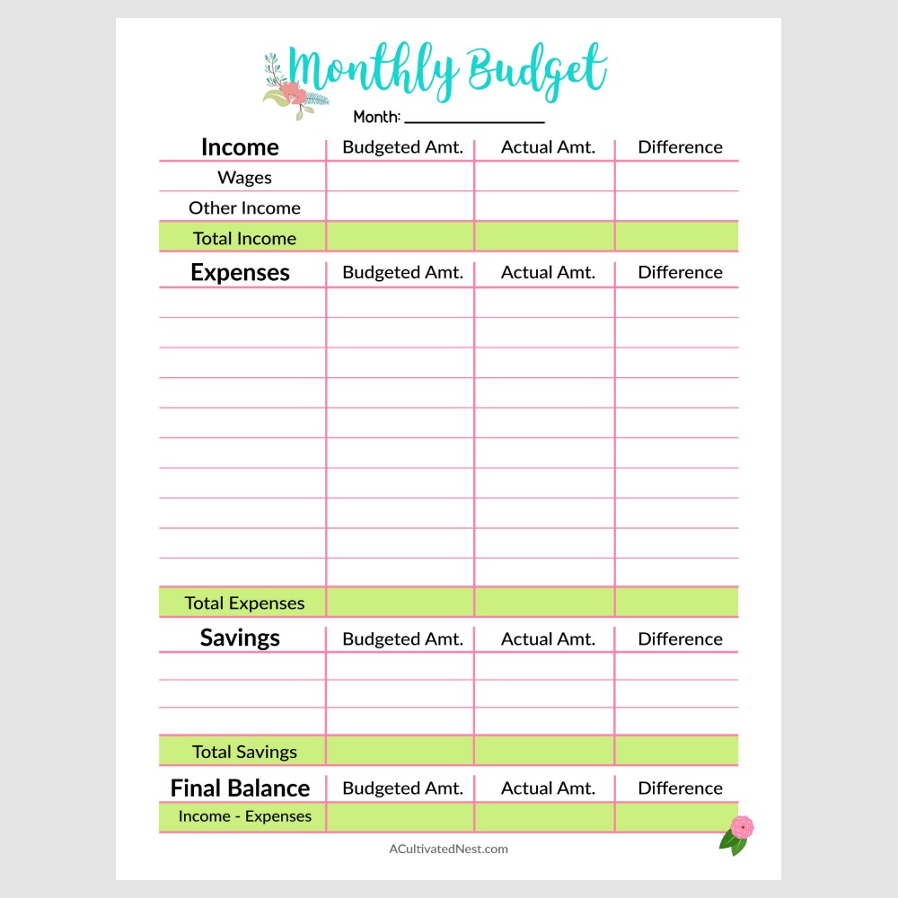 Easy Monthly Budget Template