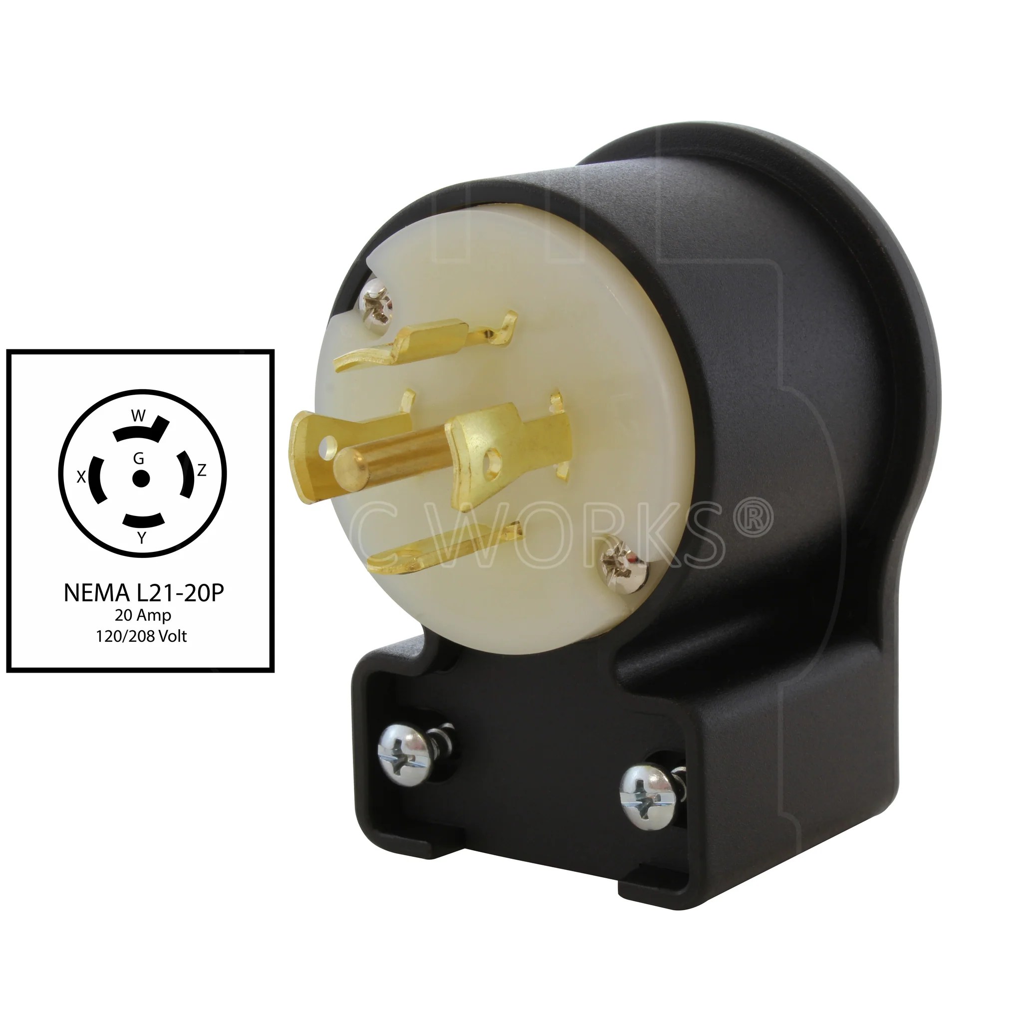 [ASEL2120P] NEMA L21-20P 20A 3-Phase 120/208V 3PY, 5-Wire Locking C-UL