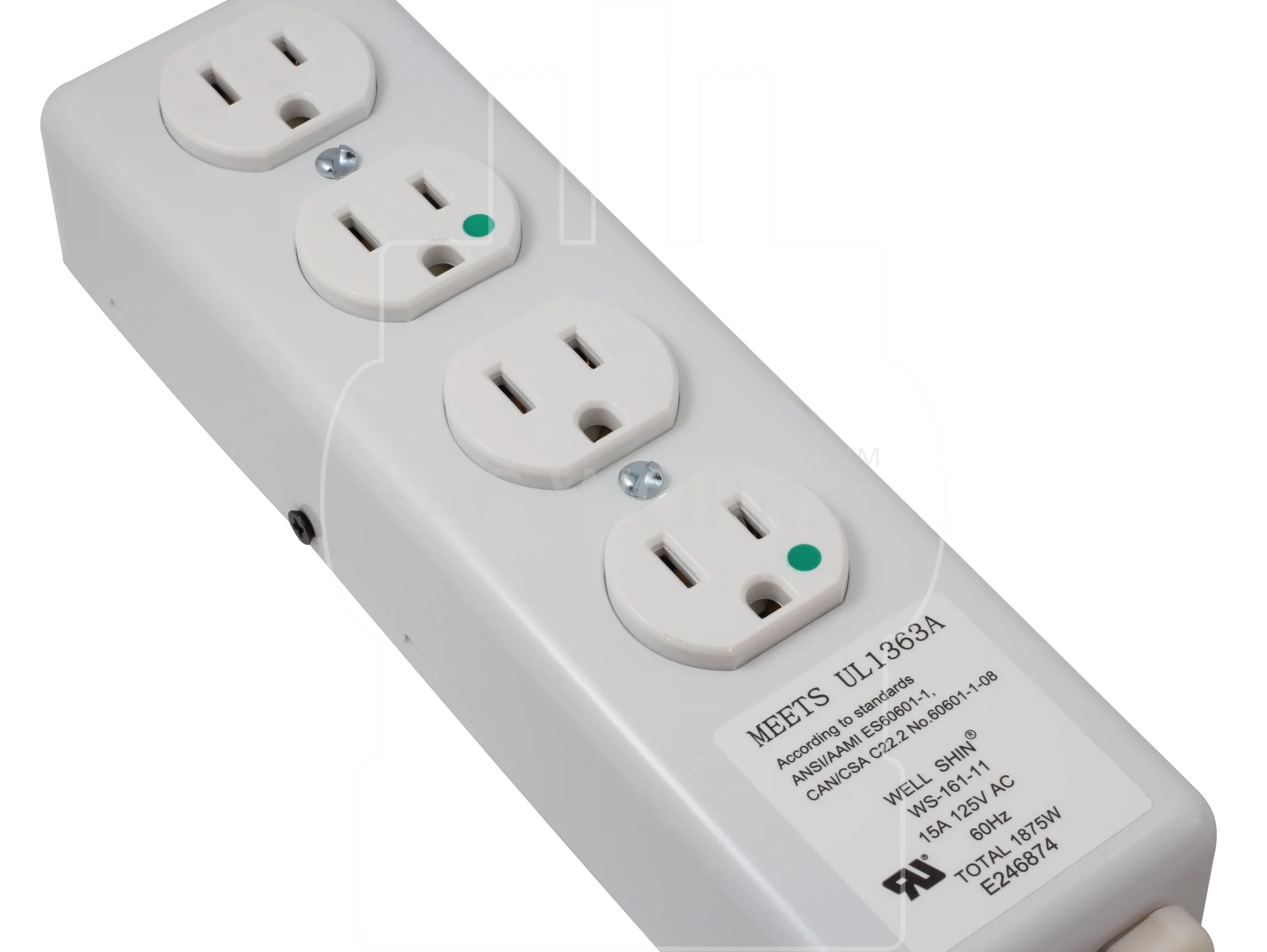 AC WORKS® 15FT 15A 14/3 Medical/ Hospital Grade Power Strip4 Outlets