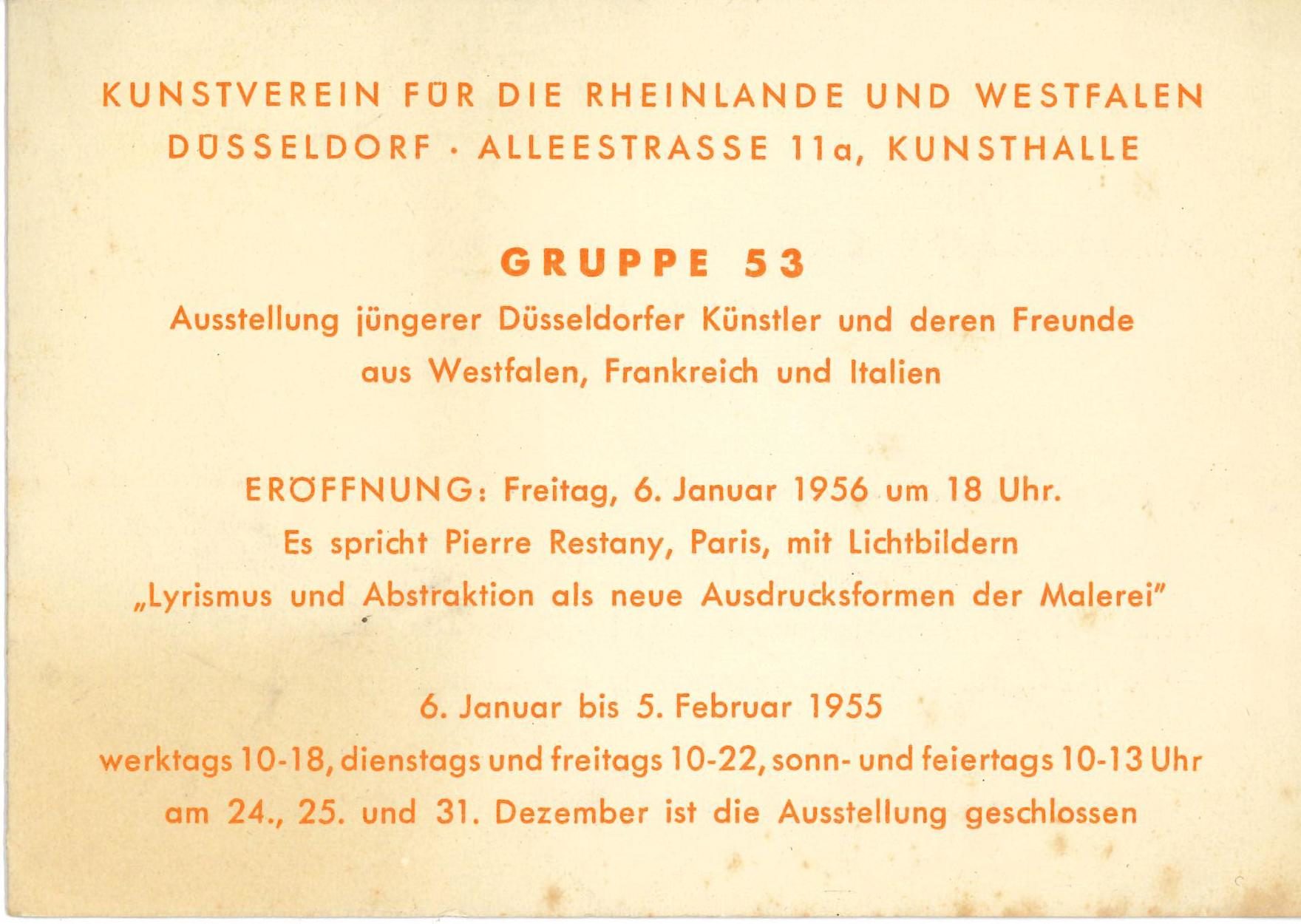 Gruppe 53 Kunstverein Fur Die Rheinlande Und Westfalen Dusseldorf 1956 Ada Invitations