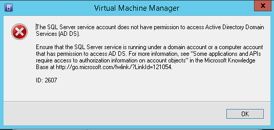 Managing a host fails with error 0x8007000E Virtual.