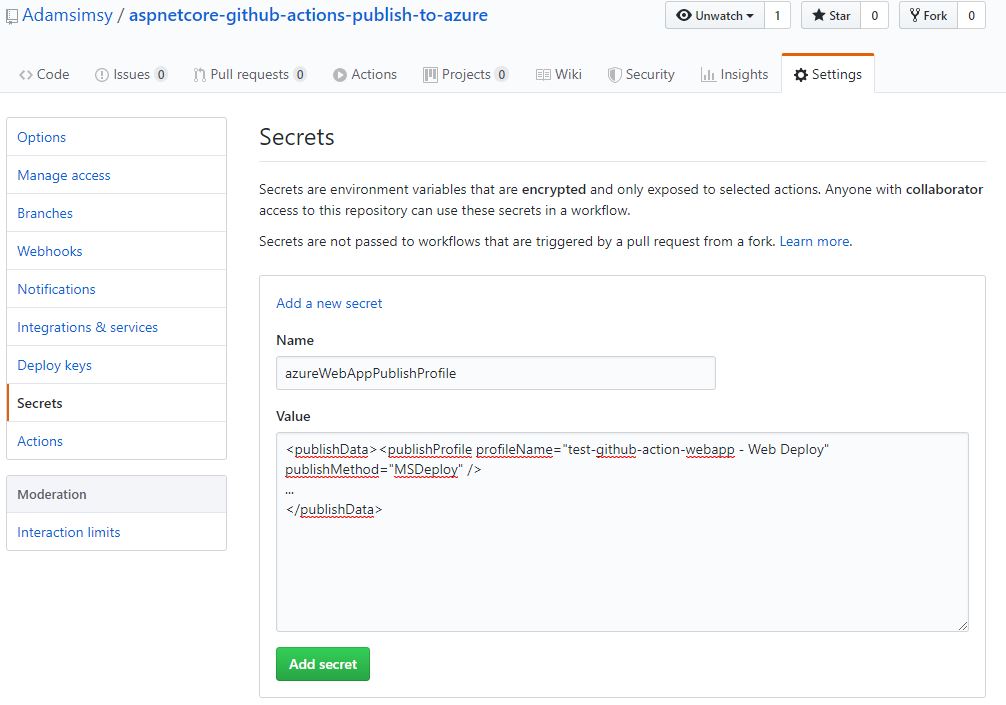 Publish a Core  App to Azure using Github Actions Owning