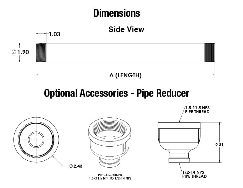 Threaded Pipe11/2 inch Shedule 40 NPS Adaptive Technologies Group