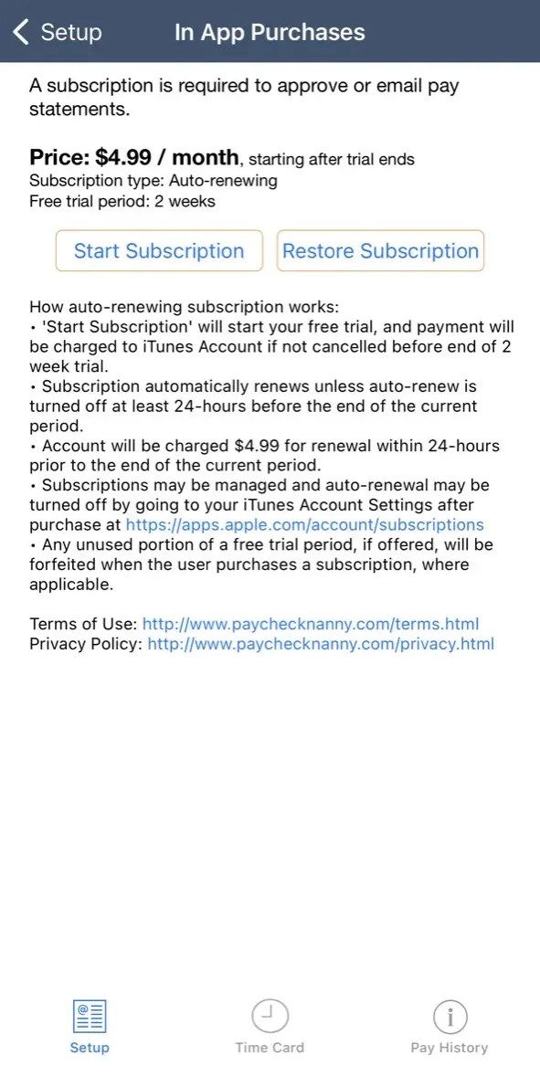 A mobile paywall by Nanny Paycheck Calculator with Adapty