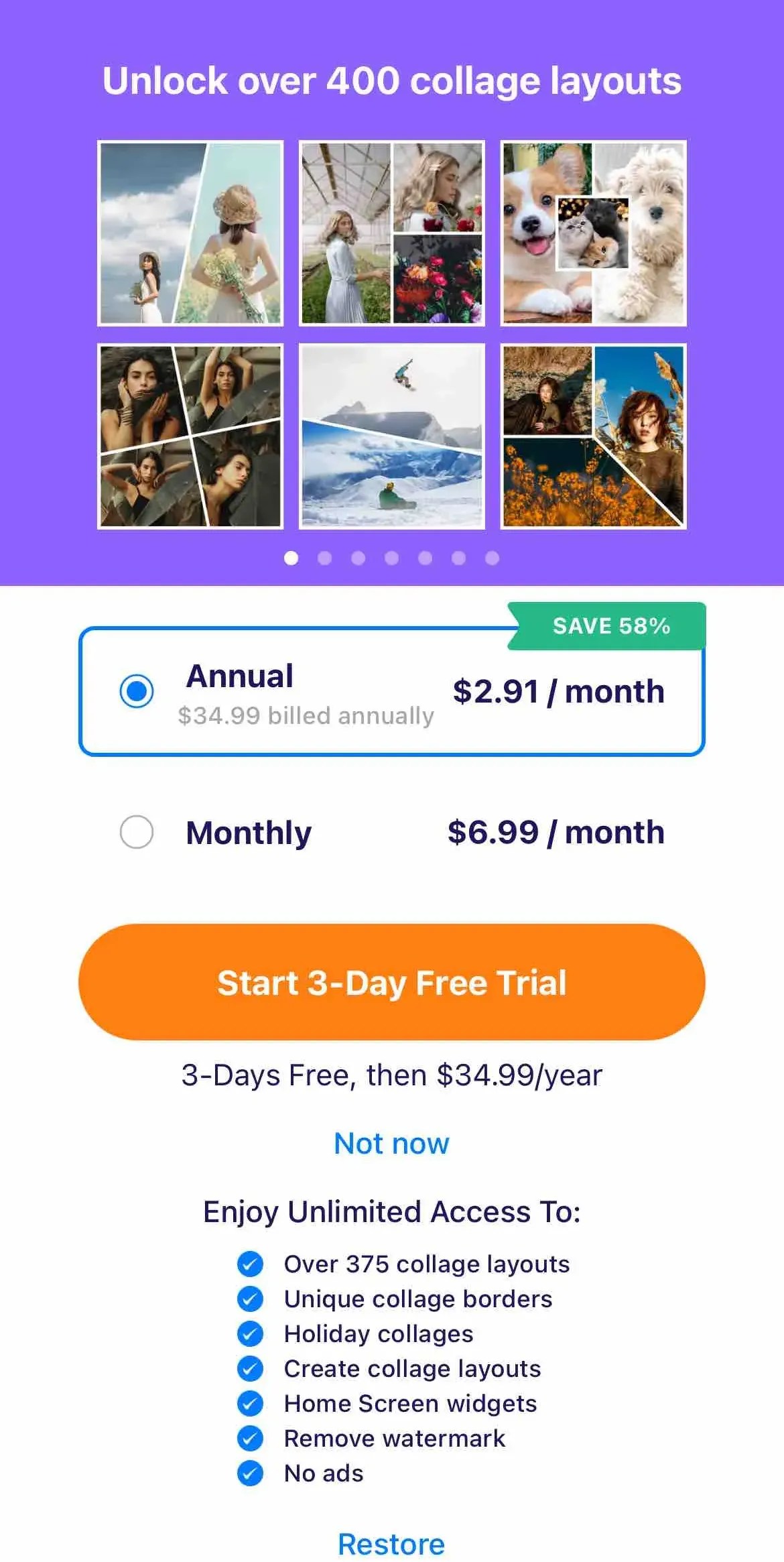 A mobile paywall by Pic Stitch with Adapty